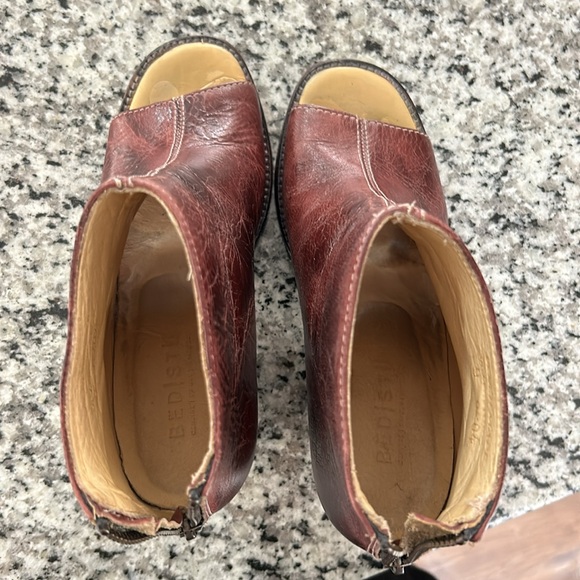 Bed Stu Onset Bootie Womens Size 9 Burgundy Leather Open Toe Block Heel Rustic - Picture 8 of 10